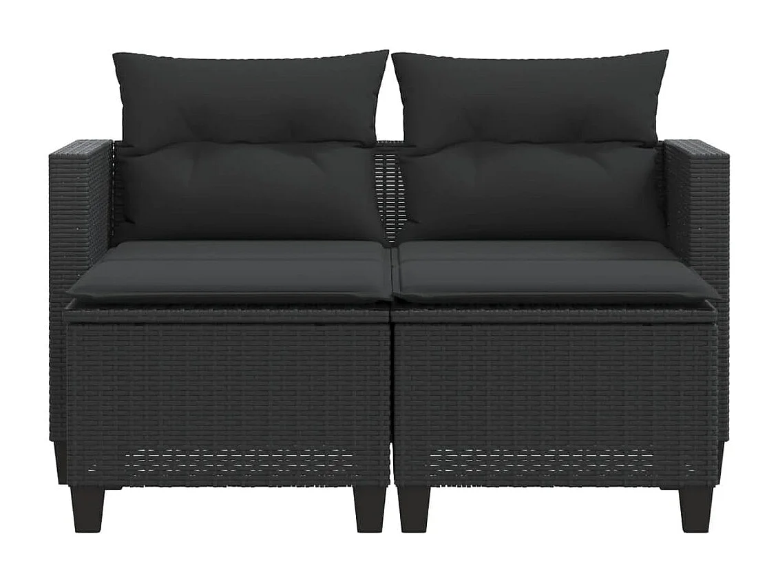 Canapé de jardin 2 places avec tabourets noir résine tressée