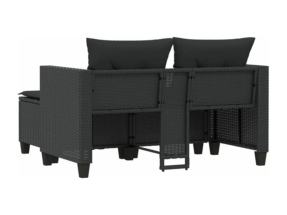 Canapé de jardin 2 places avec tabourets noir résine tressée