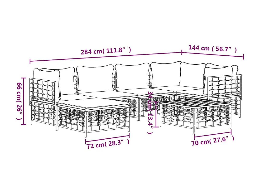 Salon de jardin 7 pcs avec coussins anthracite résine tressée