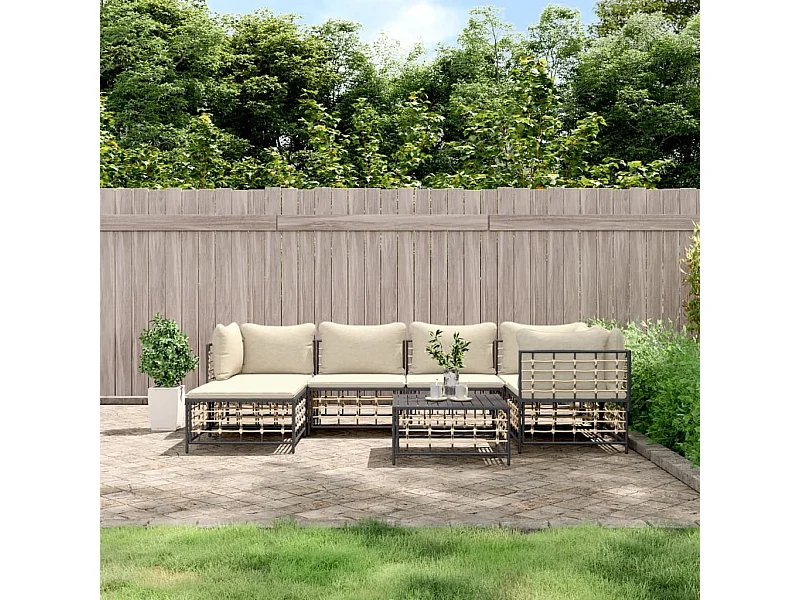 Salon de jardin 7 pcs avec coussins anthracite résine tressée