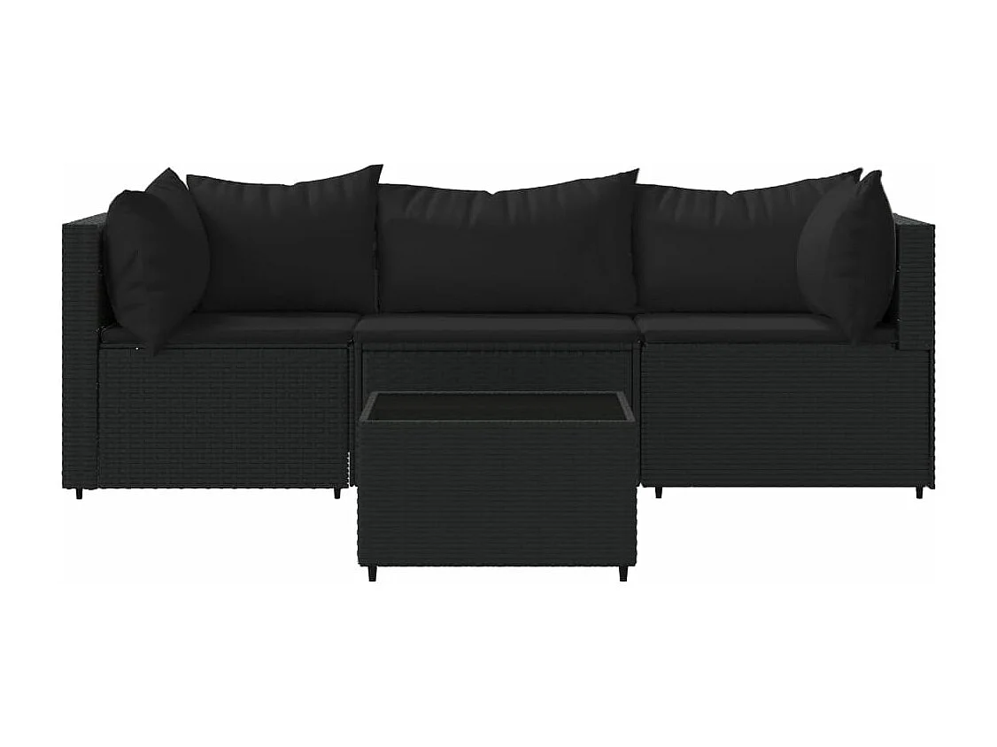 Salon de jardin 4 pcs avec coussins Noir Résine tressée