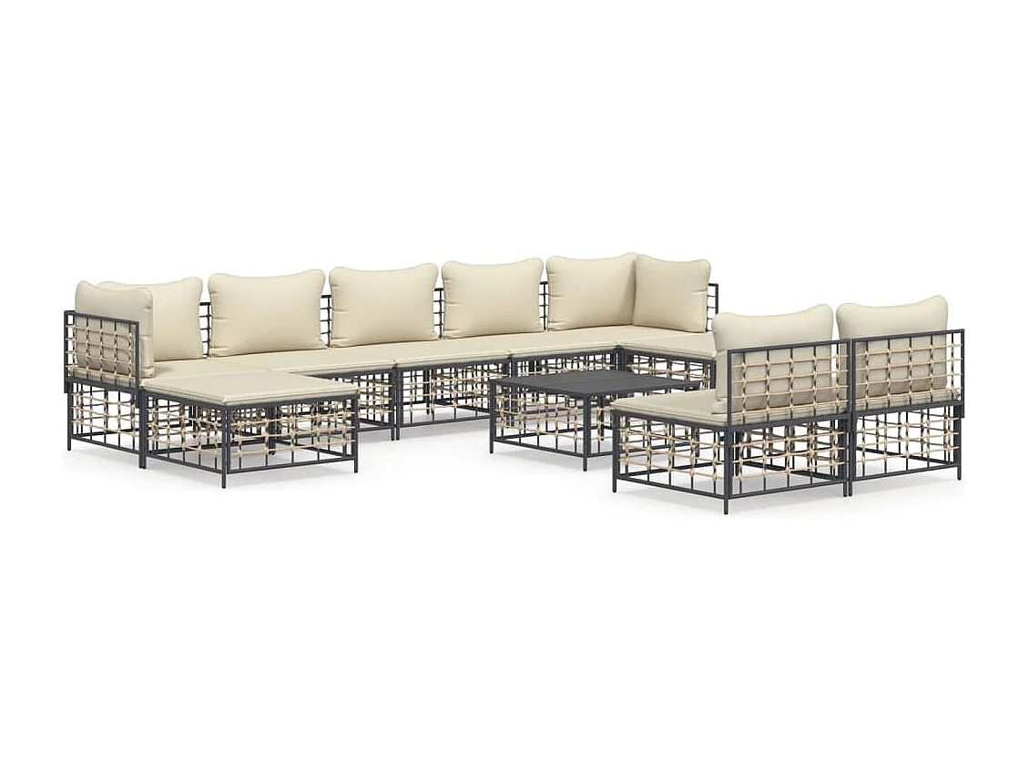 Salon de jardin 10 pcs avec coussins anthracite résine tressée