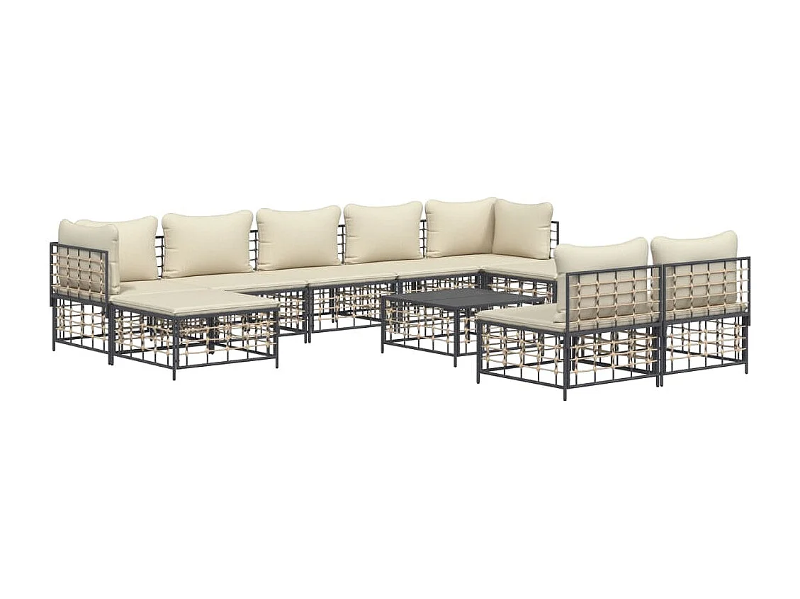 Salon de jardin 10 pcs avec coussins anthracite résine tressée