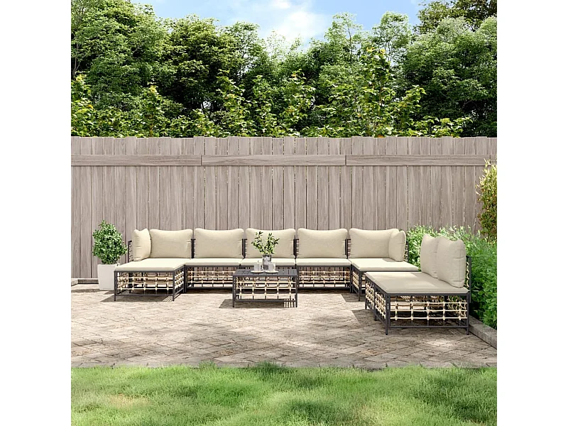 Salon de jardin 10 pcs avec coussins anthracite résine tressée