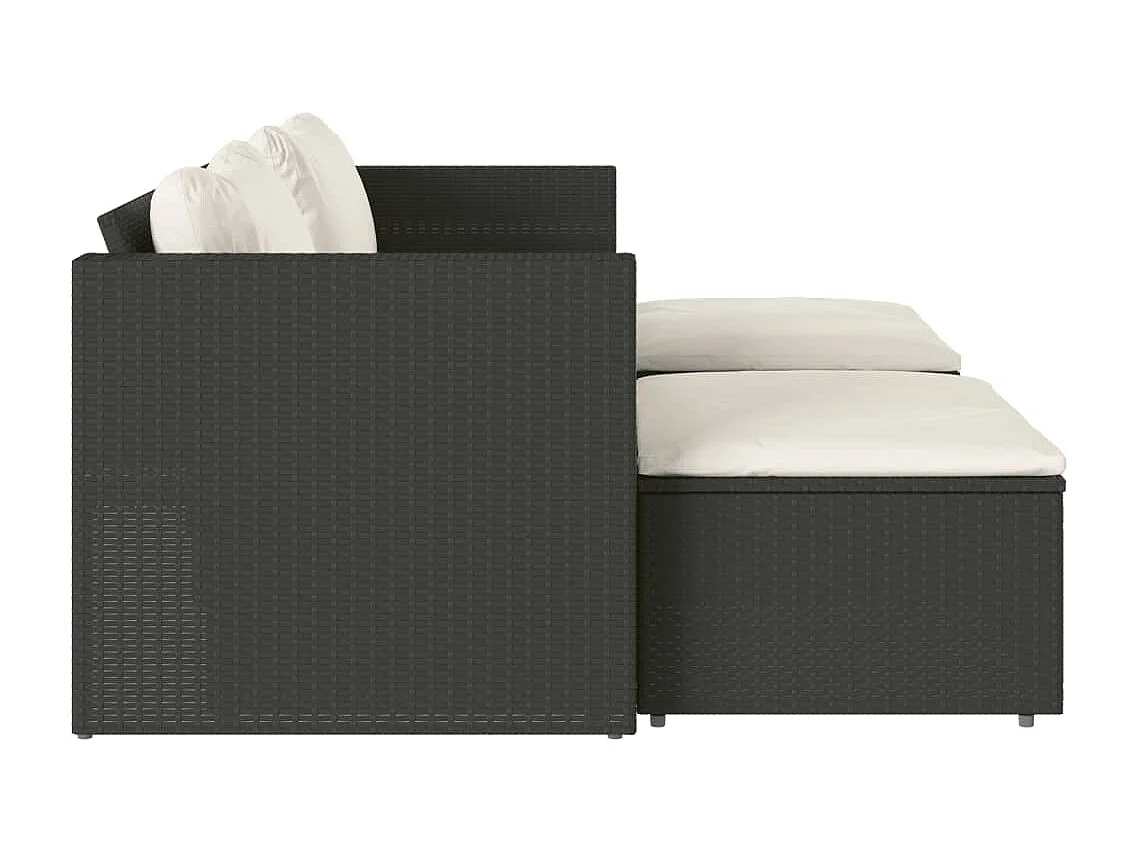 5 Stück Gartenmöbel mit Kissen aus schwarzem Akazienharzgeflecht