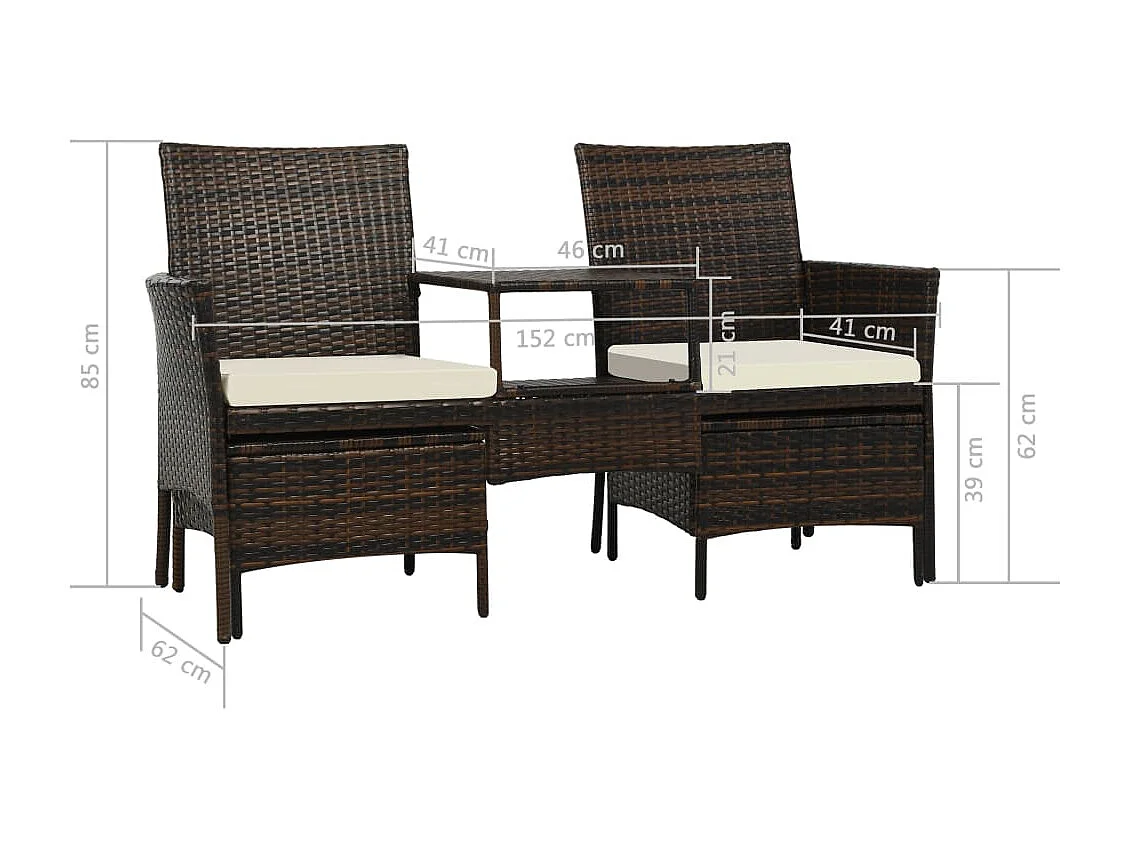Canapé de jardin table à thé et tabourets Résine tressée Marron