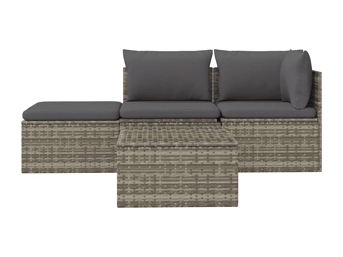 Salon de jardin 4 pcs avec coussins Gris Résine tressée