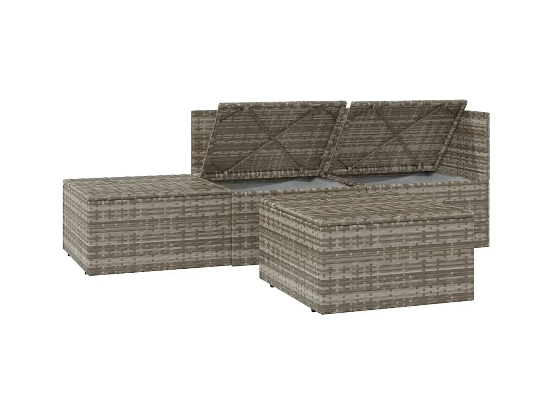 Salon de jardin 4 pcs avec coussins Gris Résine tressée