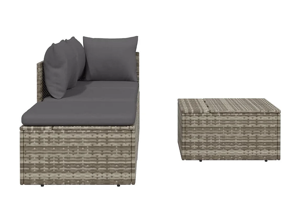 Muebles de jardín de 4 piezas con cojines grises de mimbre de resina.