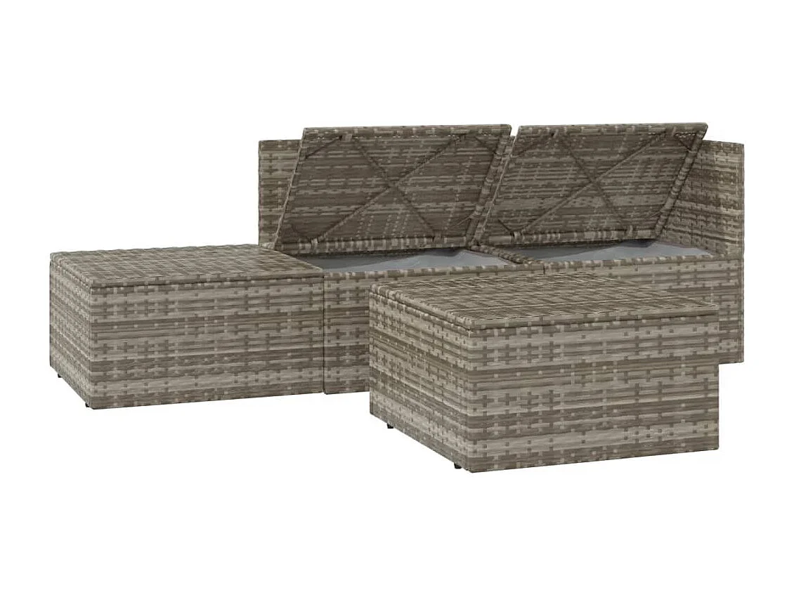 Muebles de jardín de 4 piezas con cojines grises de mimbre de resina.