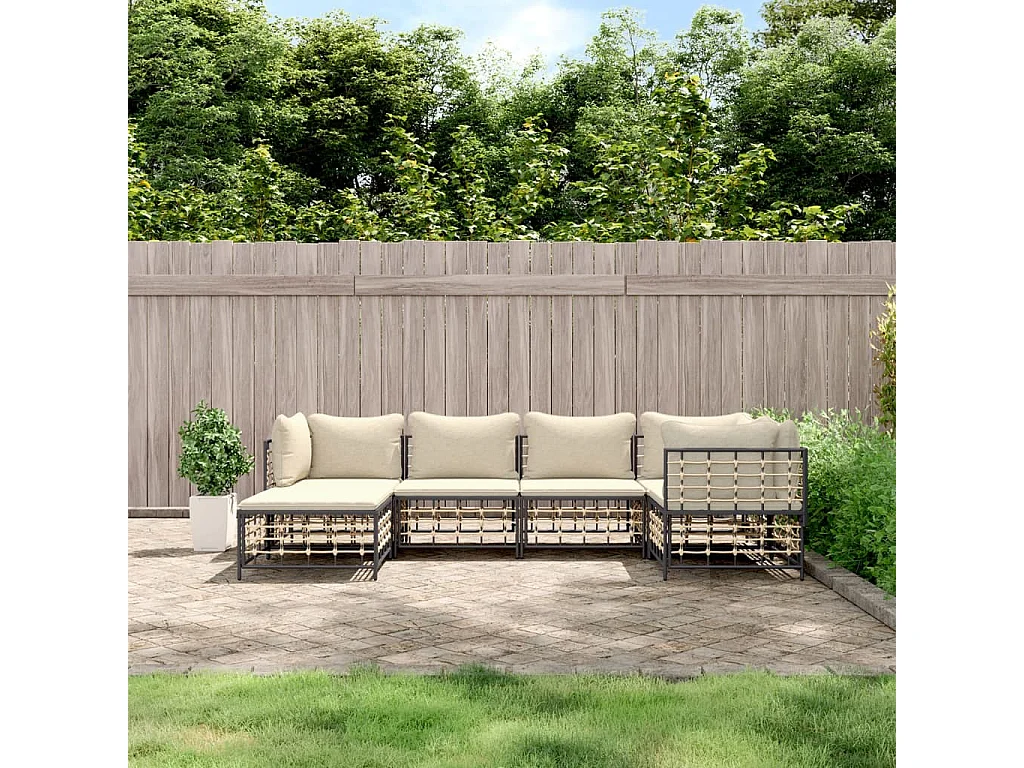 Salon de jardin 6 pcs avec coussins anthracite résine tressée