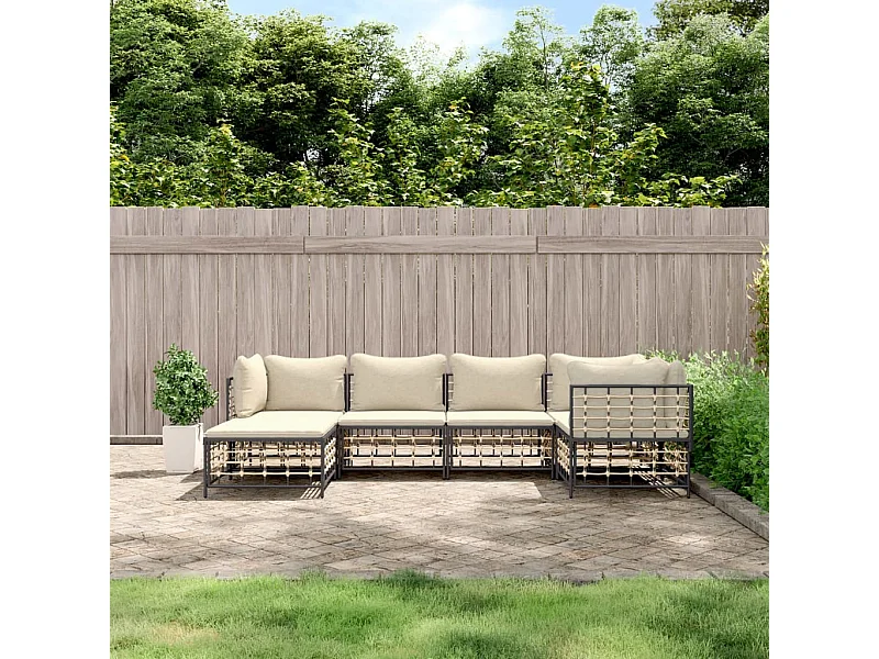 Salon de jardin 6 pcs avec coussins anthracite résine tressée