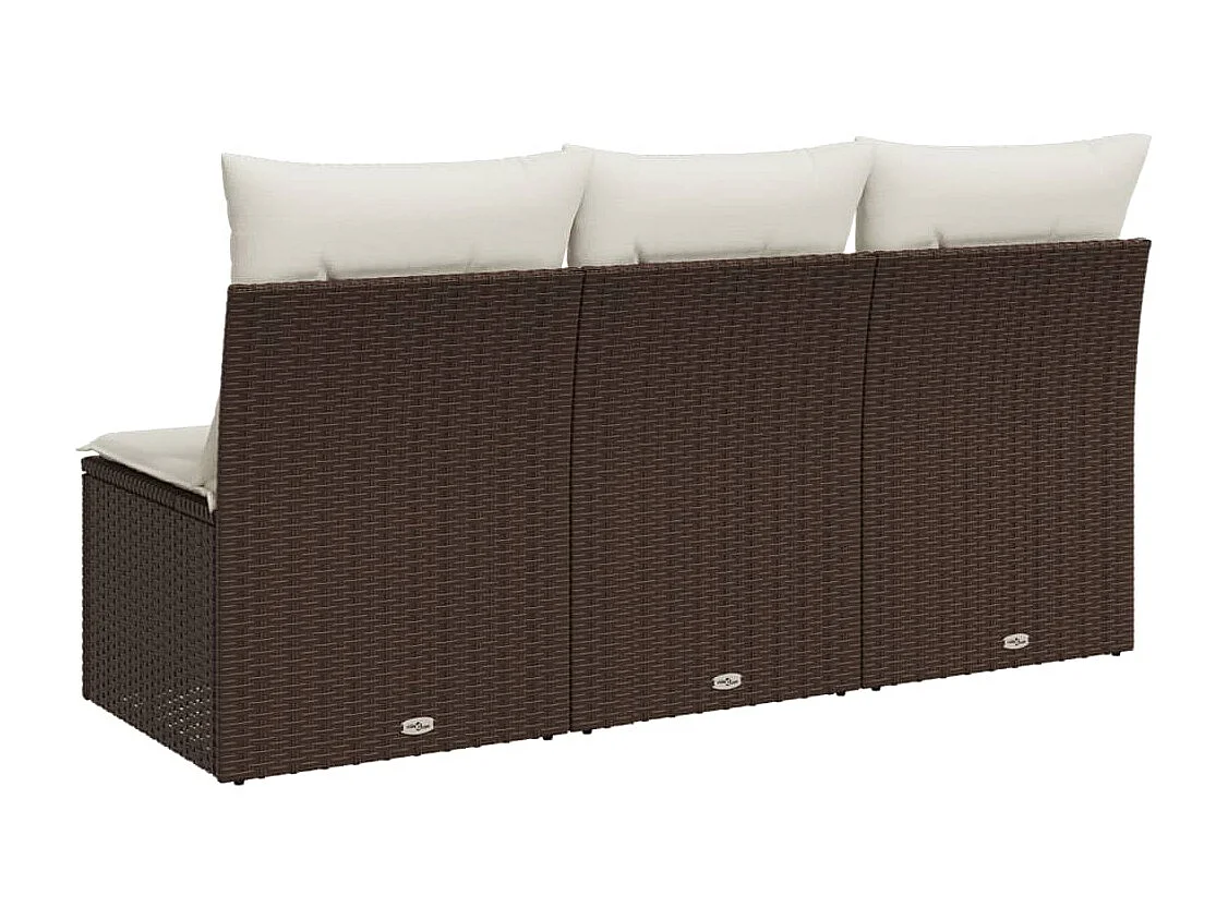 Canapé de jardin avec coussins 3 places brun résine tressée