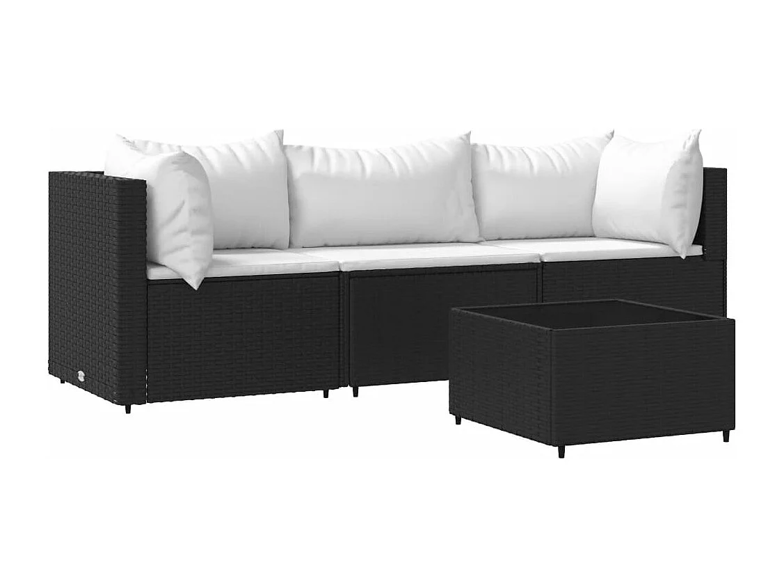 Muebles de jardín de 4 piezas con cojines negros de mimbre de resina.