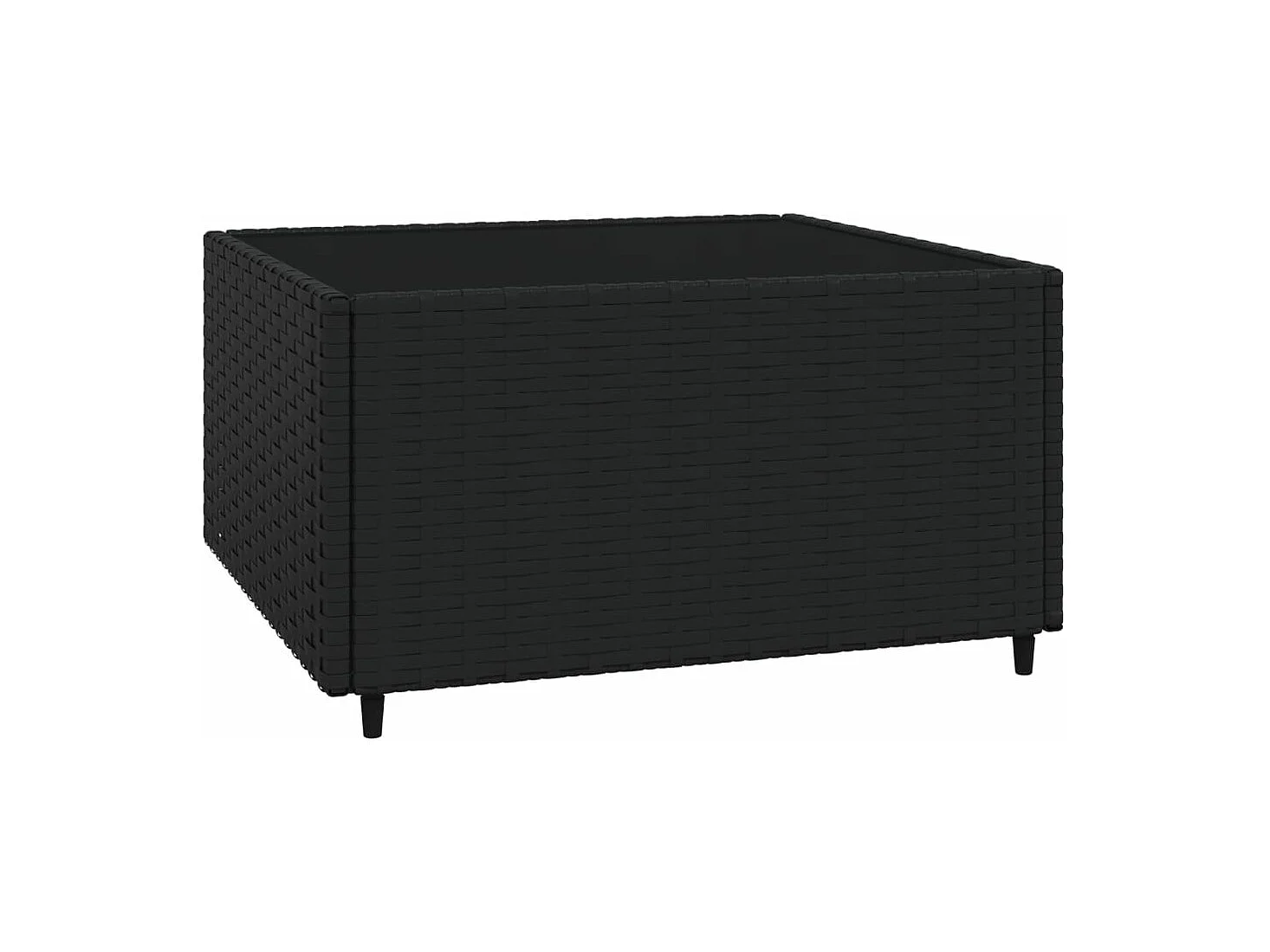 Muebles de jardín de 4 piezas con cojines negros de mimbre de resina.