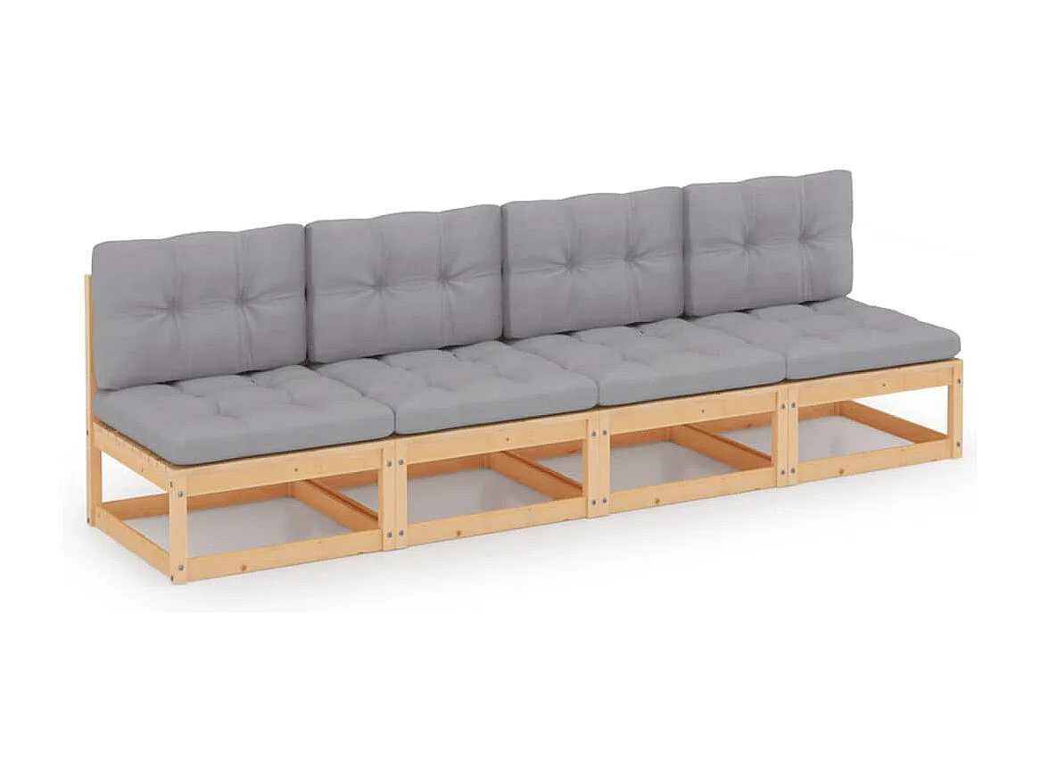 4-Sitzer-Gartensofa mit Kissen. Massives Kiefernholz