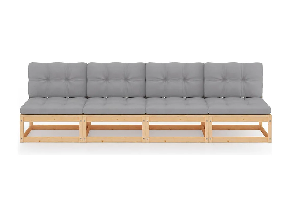 4-Sitzer-Gartensofa mit Kissen. Massives Kiefernholz