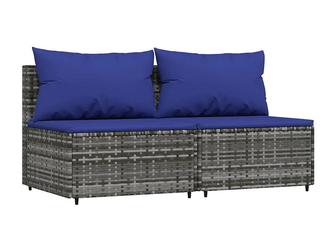 Salon de jardin 3 pcs avec coussins Gris Résine tressée