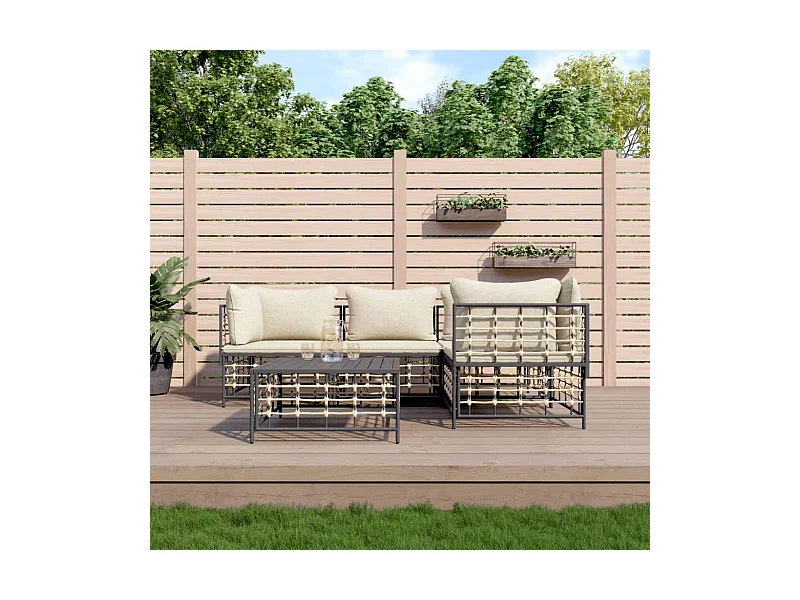 5 peças de móveis de jardim com almofadas de resina tecida antracite