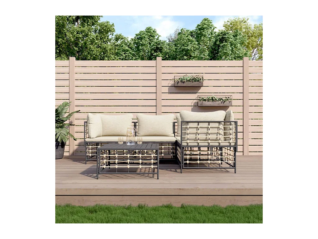 Muebles de jardín de 5 piezas con cojines de resina tejida antracita.