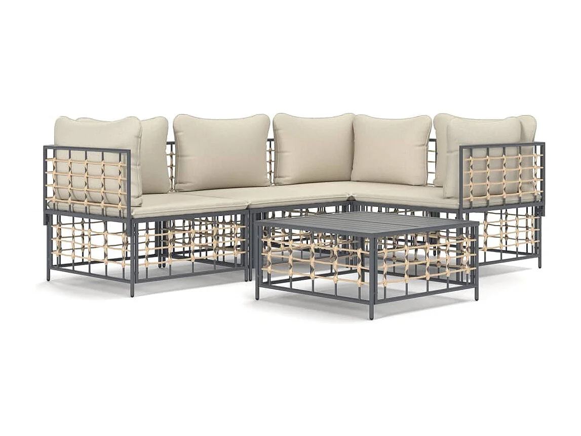 Muebles de jardín de 5 piezas con cojines de resina tejida antracita.