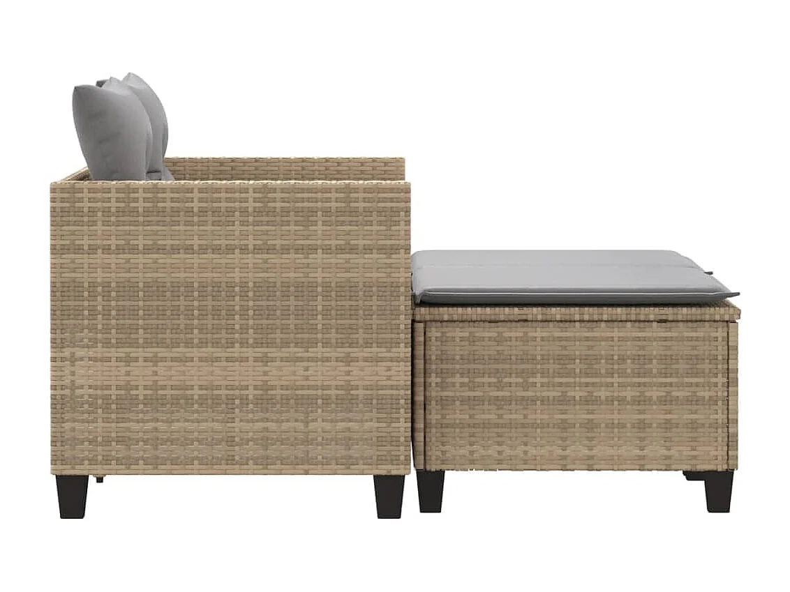 2-Sitzer-Gartensofa mit beigefarbenen Hockern aus geflochtenem Kunstharz