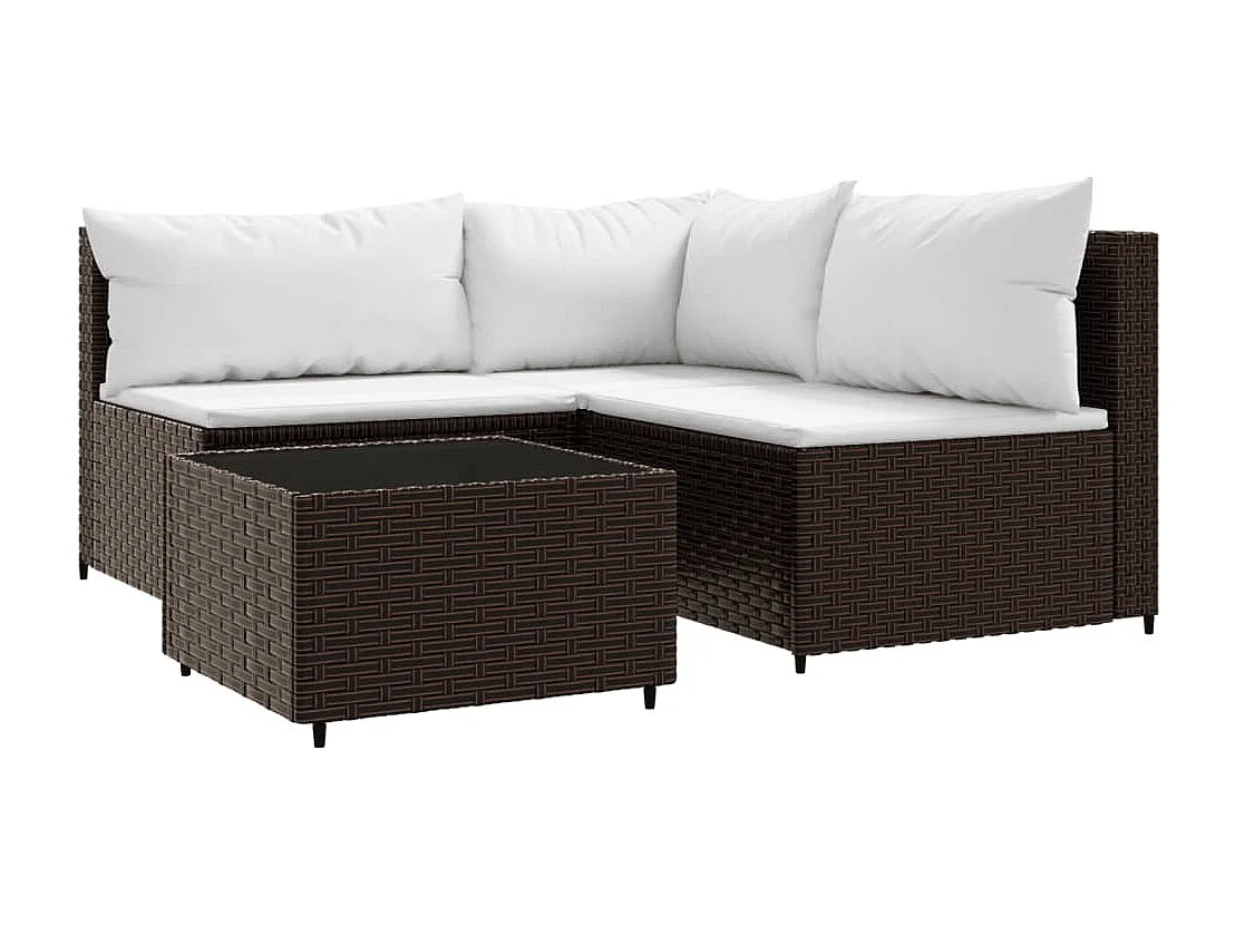 Muebles de jardín de 4 piezas con cojines marrones de mimbre de resina.
