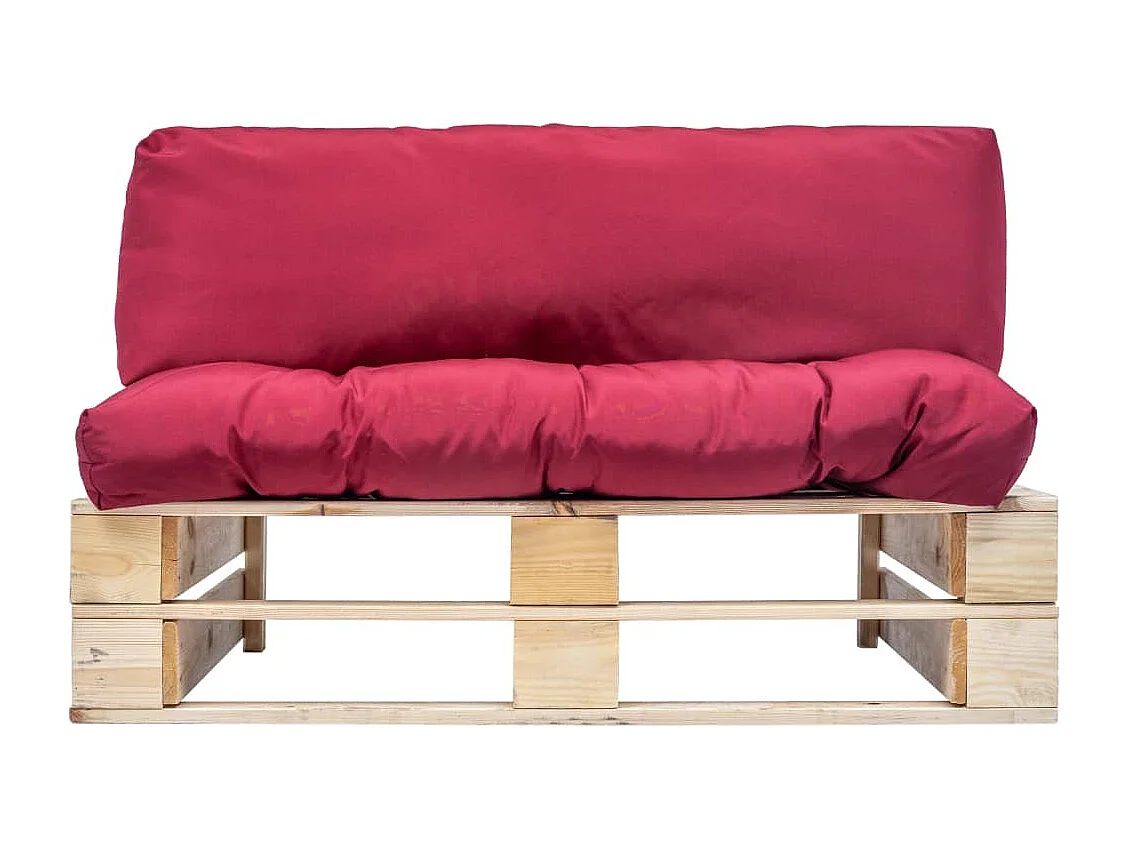 Canapé de jardin palette avec coussins rouge Pinède