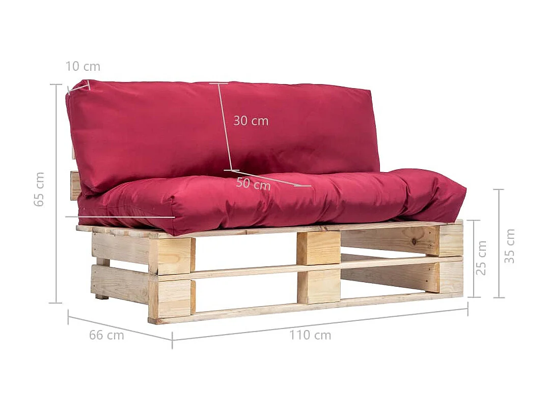 Canapé de jardin palette avec coussins rouge Pinède
