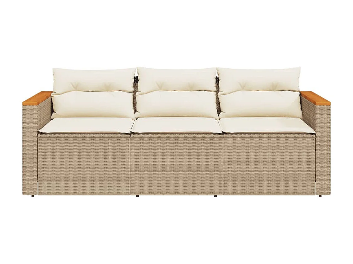 Canapé de jardin avec coussins 3 places beige résine tressée