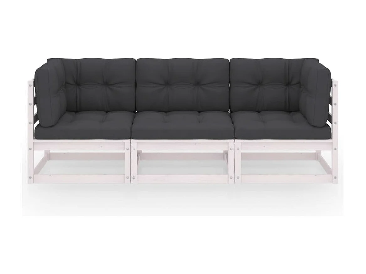 Sofá de jardim de 3 lugares com almofadas Madeira maciça de pinho