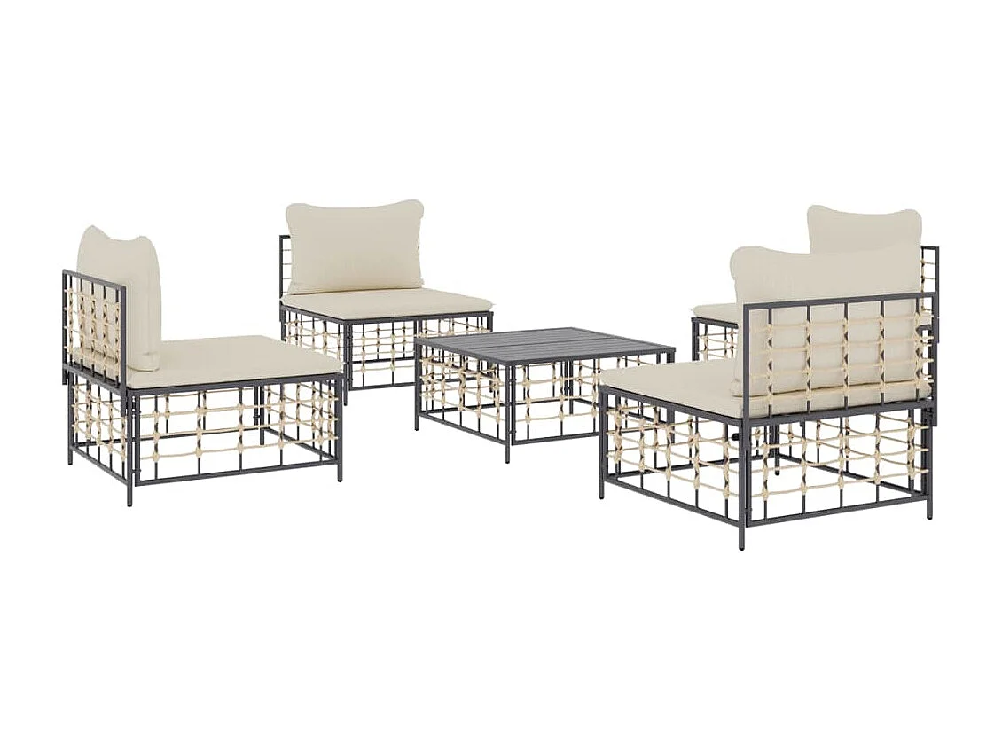 Salon de jardin 5 pcs avec coussins anthracite résine tressée