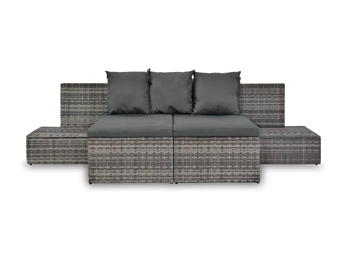 Salon de jardin 4 pcs avec coussins Résine tressée Gris