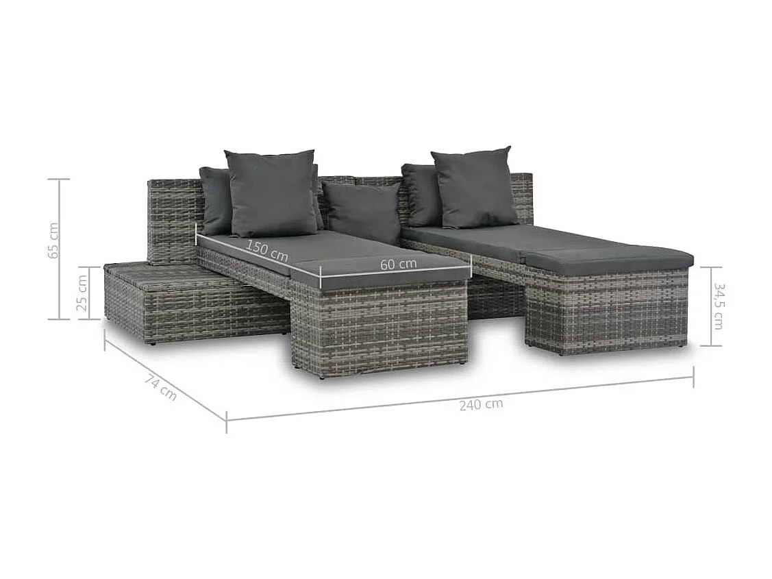 Salon de jardin 4 pcs avec coussins Résine tressée Gris
