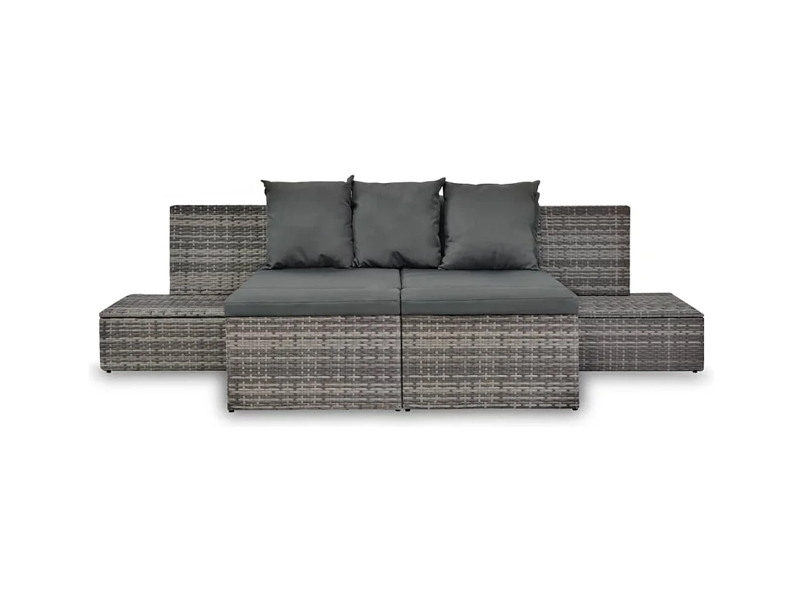 Salon de jardin 4 pcs avec coussins Résine tressée Gris