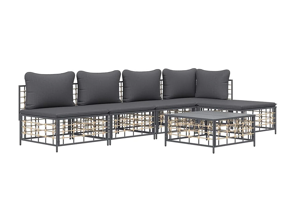 Muebles de jardín de 6 piezas con cojines de resina tejida antracita.