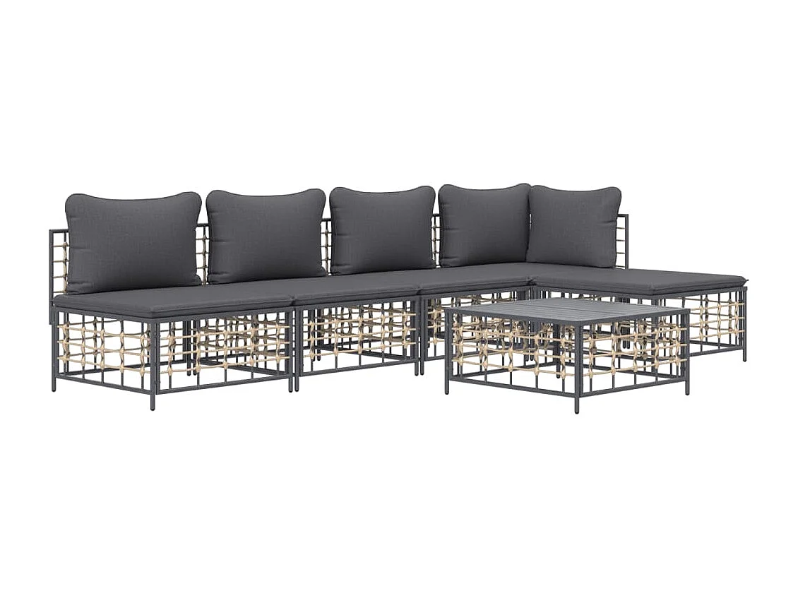 Muebles de jardín de 6 piezas con cojines de resina tejida antracita.