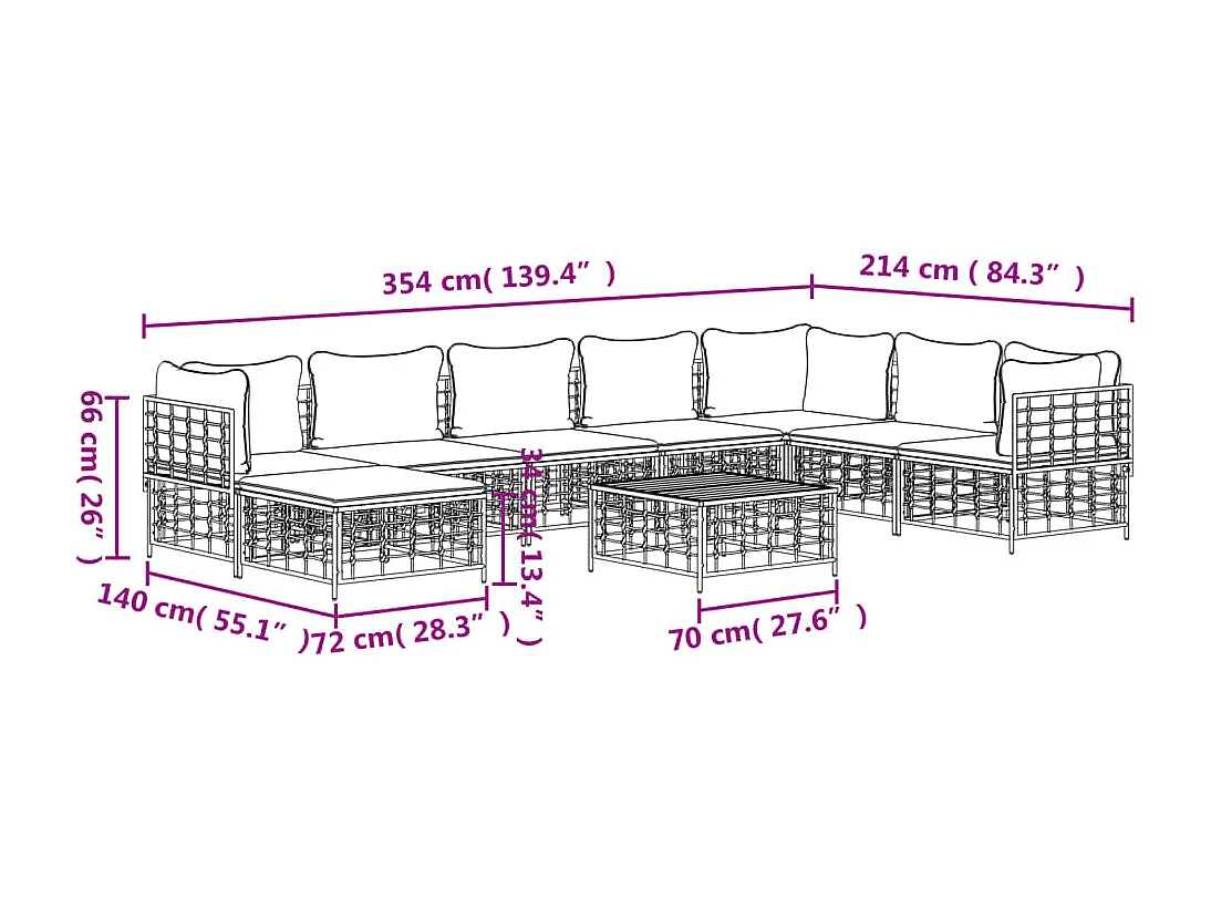 9 Stück Gartenmöbel mit anthrazitfarbenen geflochtenen Harzkissen