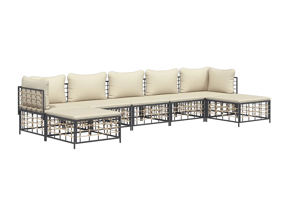 Mobili da giardino 7 pezzi con cuscini in resina intrecciata antracite