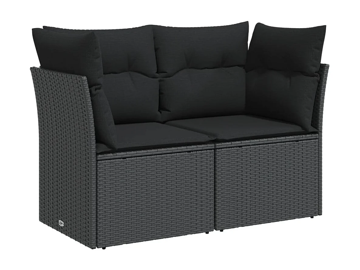 Tuinbank met 2-zitskussens, zwart geweven hars