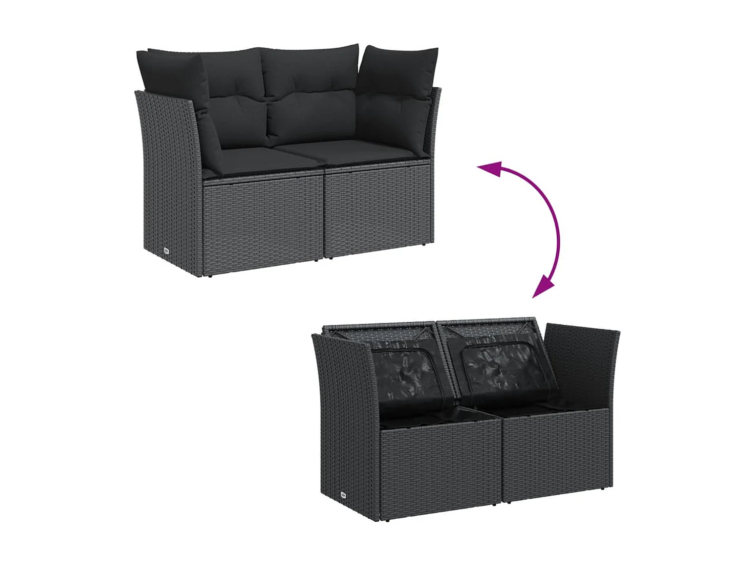 Tuinbank met 2-zitskussens, zwart geweven hars