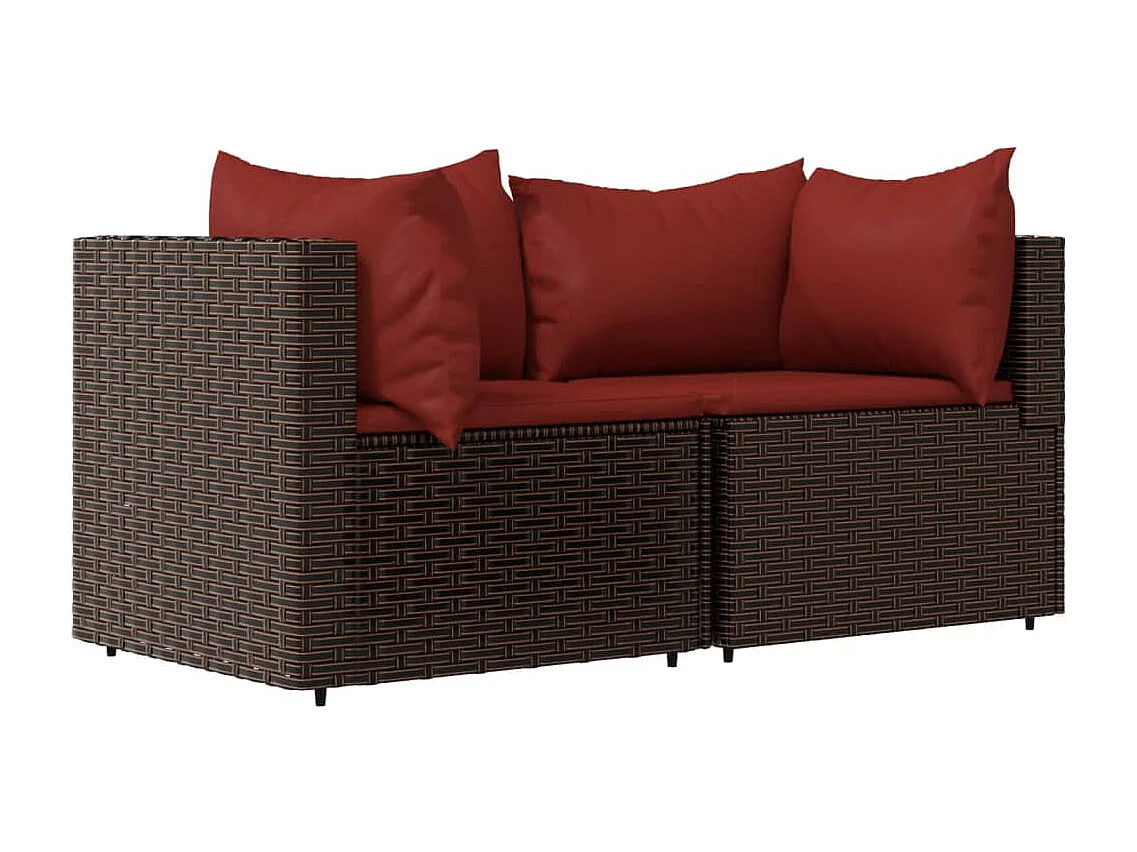 Salon de jardin 3 pcs avec coussins marron résine tressée