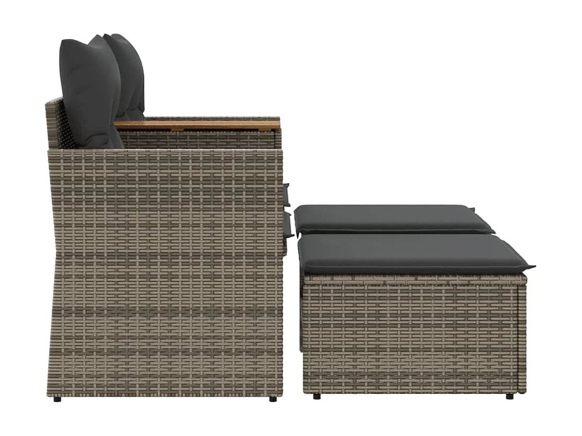 2-Sitzer-Gartensofa mit grauen geflochtenen Harzhockern