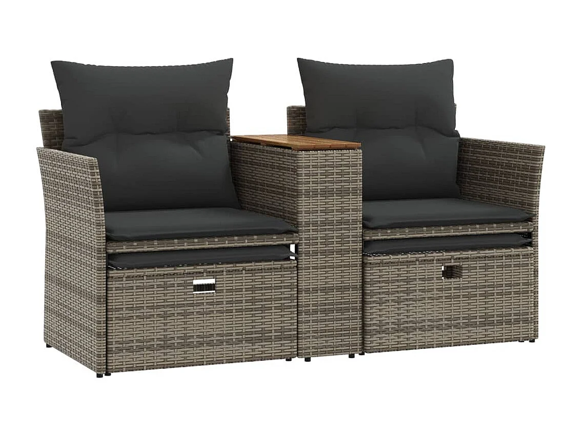 2-Sitzer-Gartensofa mit grauen geflochtenen Harzhockern