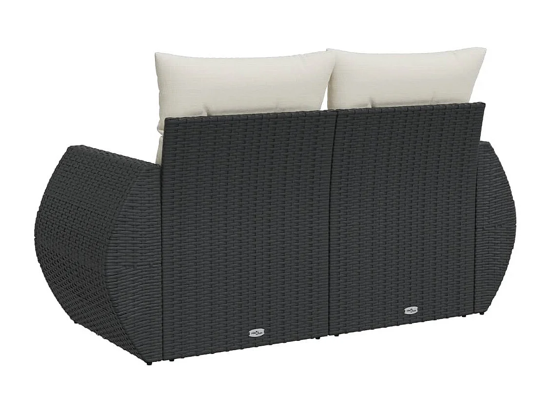 Gartensofa mit 2-Sitzer-Kissen, schwarzes Kunstharzgeflecht