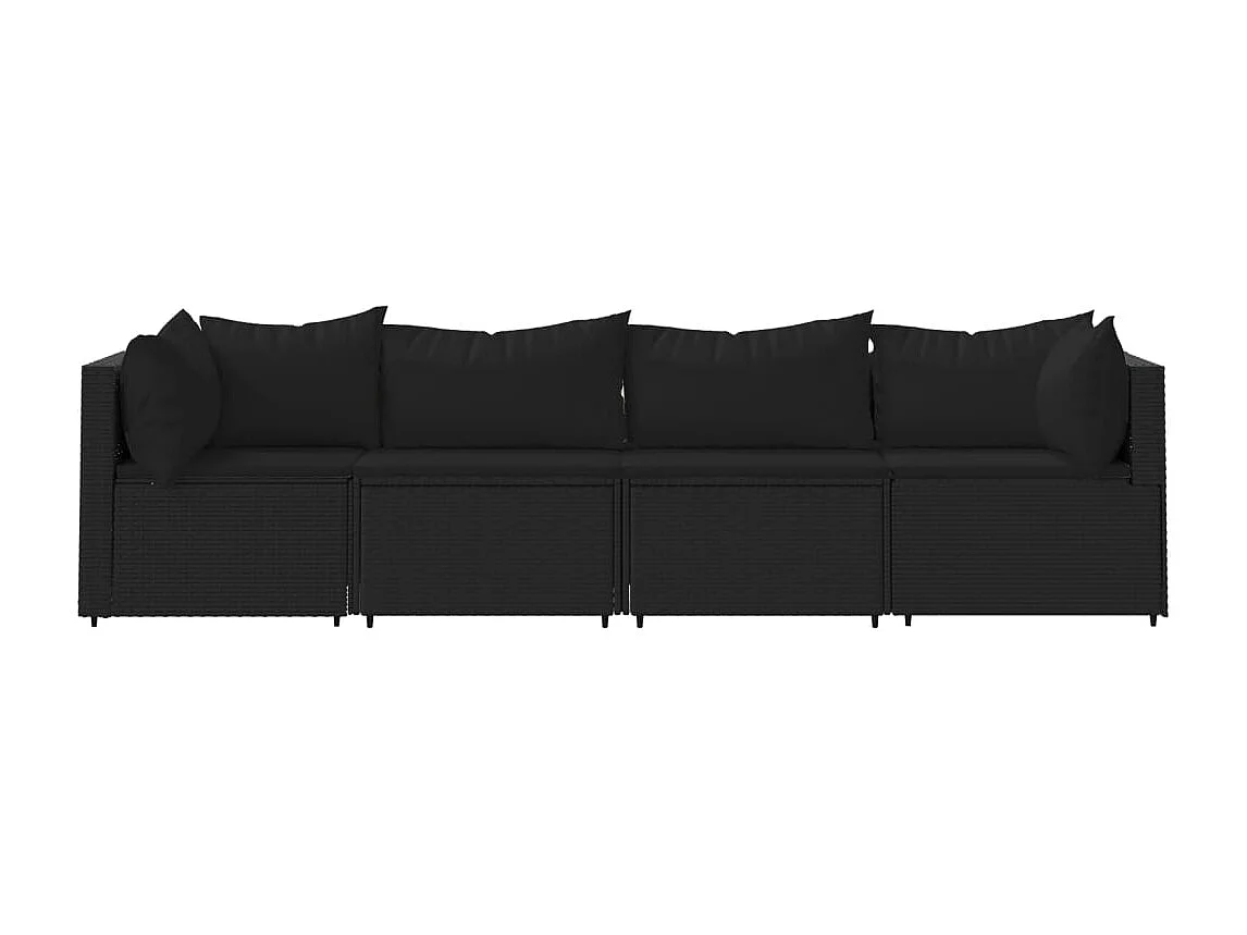 Salon de jardin 4 pcs avec coussins Noir Résine tressée