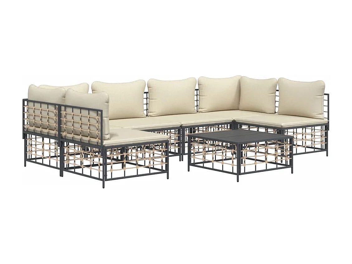 7 stuks tuinmeubelen met antraciet geweven harskussens