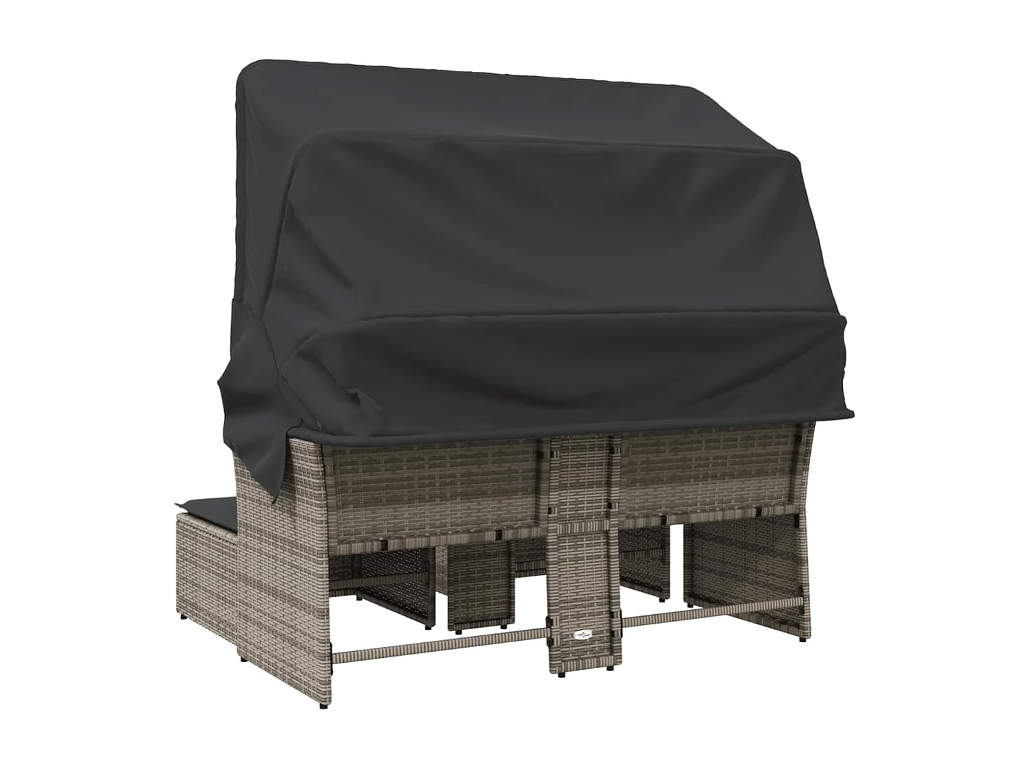 Divano da giardino a 2 posti con baldacchino e sgabelli in rattan grigio