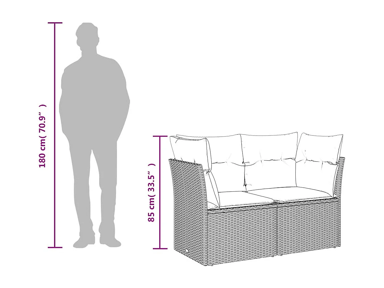 Gartensofa mit 2-Sitzer-Kissen aus beigem Kunstharzgeflecht