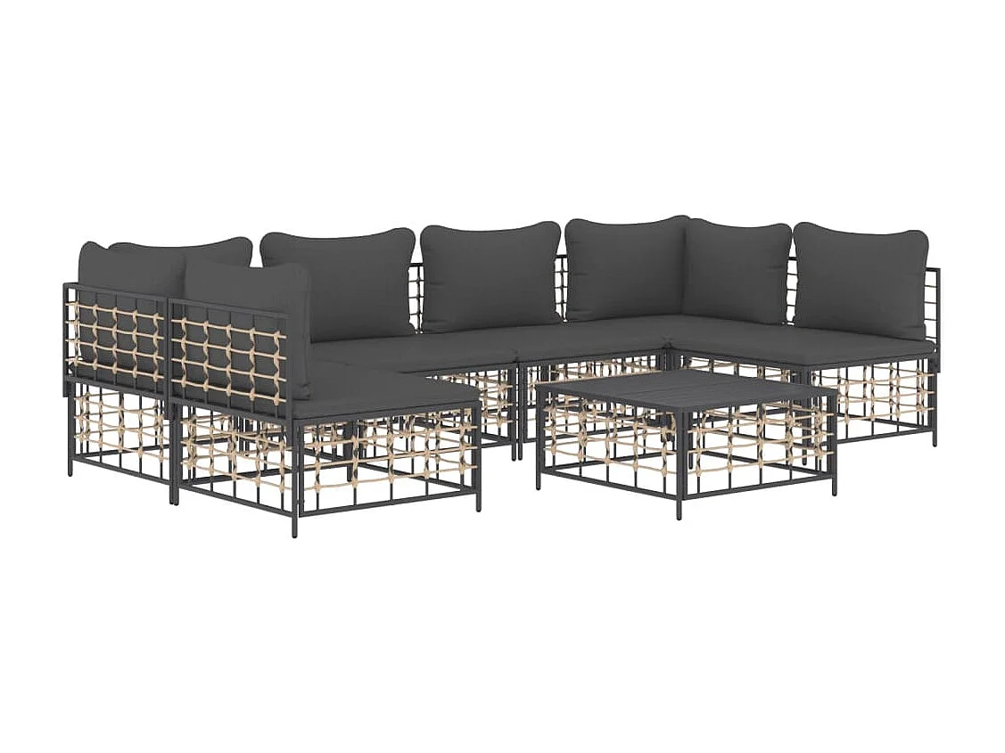 Mobili da giardino 7 pezzi con cuscini in resina intrecciata antracite